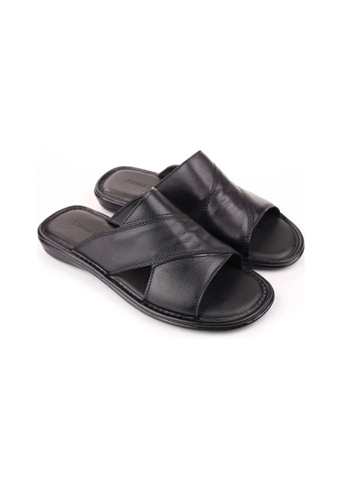 Castle Black 8523 Erkek Ortopedik Taban Hakiki Deri Terlik Siyah
