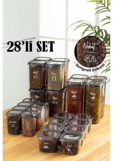 Vienev Beyaz Serigrafi Etiketli 28li Peggy Kare Erzak Ve Baharat Full Set 8 1,2, 0,55, 0,45 4x 1,75 Şeffaf