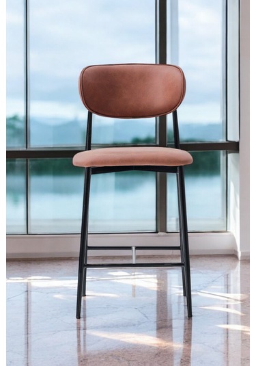 Hanev Serisi 1 Adet 75 Cm Krem Ada Mutfak Bar Sandalyesi Gold Kaplama Metal Ayak Kiremit Sandalye - Siyah Ayak Kiremit