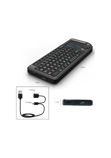 Hallow Rii Mini X1 2.4 GHz Kablosuz Klavye Fare Touchpad