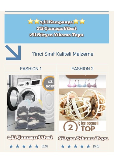 2'li Set 2 Adet Sütyen Yıkama Topu Ve 2 Adet Çamaşır Yıkama File Beyaz