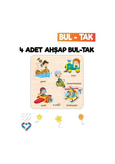 Eğitici 4 Adet Bul-tak Oyuncak Hayvanlar, Taşıtlar, İş Makineleri Ve Orman Hayvanları