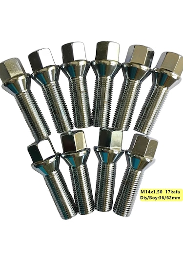Bijon Takımı Krom Kaplı M14x1.5 - Aa 17mm Diş/boy 36/62 Mm, 10 Ad