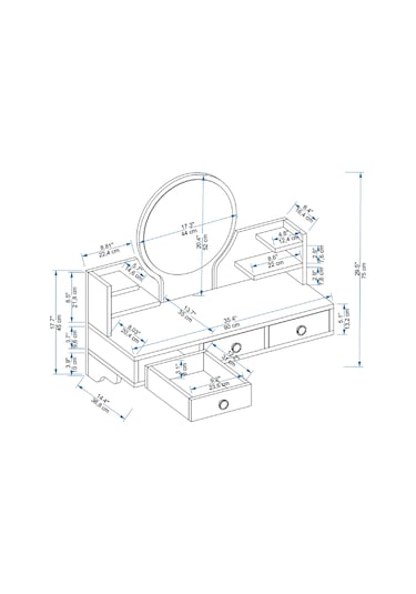 Arnetti Polina Makyaj Masası Aynalı Duvara Monte Beyaz