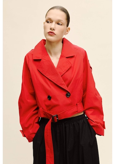 Defacto Cropped Fıt Twill Trençkot G9956ax26sprd332 Kırmızı-rd332 Defacto Cropped Fıt Twill Trençkot G9956ax26sprd332 Kırmızı-rd332