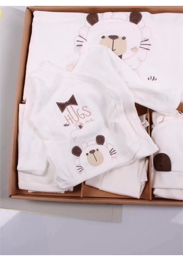 Ayıcık Desenli 10 Parça Kutulu %100 Pamuk Erkek Bebek Hastane Çıkışı Kahverengi