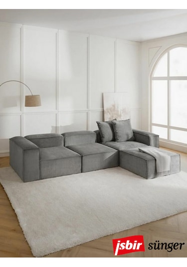 Mode Soft Köşe Koltuk Takımı 4 Modül 23 Antrasit Kadife Kumaş