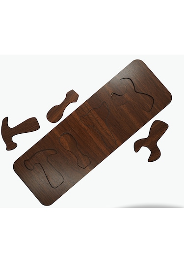 Çocuklar İçin Eğitici Ve Öğretici Ahşap Yapboz Puzzle Bul Tak Tamir Araçları Gereçleri Kahverengi