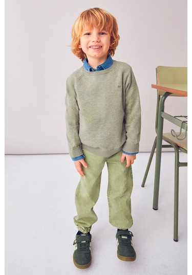 Erkek Çocuk Reglan Kollu Basic Triko Kazak - Yeşil Gri