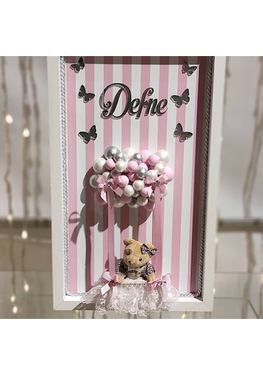 Satafatorganizasyon Bebek Kapı Süsü ve Takı Yastığı Toplu Ayıcıklı Pleksi İsimli Pembe