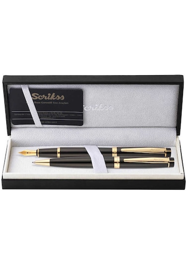 Scrikss 38 Dolma+Tükenmez Kalem Set Siyah Altın N11.4316