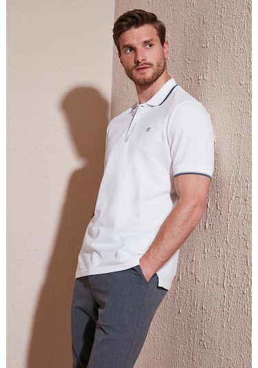 Buratti % 100 Pamuk Düğmeli Regular Fit Erkek Polo Yaka T Shirt 5902118 Beyaz