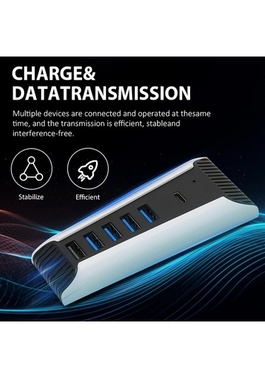 Xuweiwei Ps5 Hub Usb Yuksek Hizli Docking Istasyonu 2 Adet 4 Usb Port 1 Sarj Portu 1 Type C Uyumlu