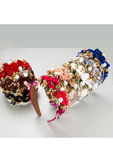 Kadın Baş Bandı Sahte Çiçek Sahte İnci Parlak Yapay Elmas Dekor Geniş Vintage Lüks Kaymaz Renkliyeşil Çok Renkli