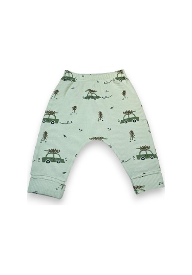 Araba Desenli Hırkalı Erkek Bebek Takım Su Yeşili