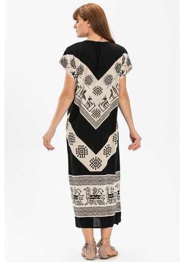 Kısa Kol Pamuk Hitit Uzun Elbise V Siyah V Siyah-v Siyah
