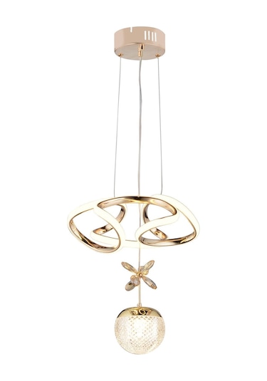 Ey-El Tasarım Tek Toplu Çiçek Modern Sarkıt Led Avize Taşlı Gold Kaplamalı Gold