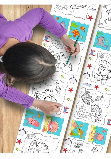 Deniz Hayvanları Temalı Örnek Resimli 3,75 Metre Rulo Boyama Kağıdı Karışık