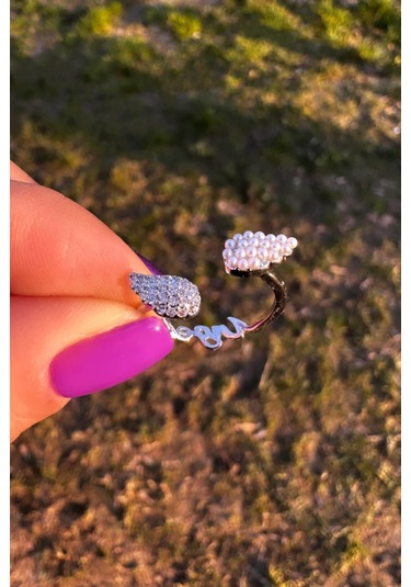 İncili Ve Zirkontaşlı Ayarlamalı Melek Yüzük - Gümüş Renk Silver