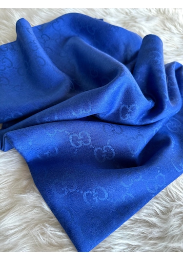 Miorel Scarfs G Desen Çift Taraflı Kaşmir İpek Şal 4 Mevsim Soft Pamuklu Şal Saks Mavi