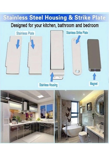 Lumaworld Siyah 4 Parça 90lb Yüksek Manyetik Paslanmaz Çelik Kapı Tutucu - Mutfak Banyo Dolap