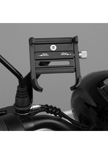 Agr03 K07 Alüminyum Alaşımlı 360 Dönen Motosiklet Cep Telefonu Tutucu Standı - Siyah
