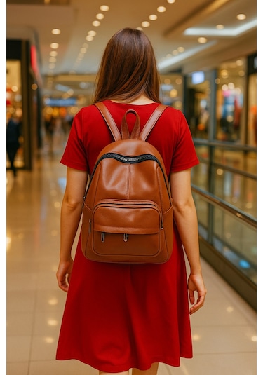 Newish Polo Donna Model Sırt Çantası-yıkama Suni Deri Taba