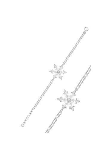 Gümüş Lotus Çiçeği Bileklik Rodyumlu Zirkon Taşlı 925 Ayar St234