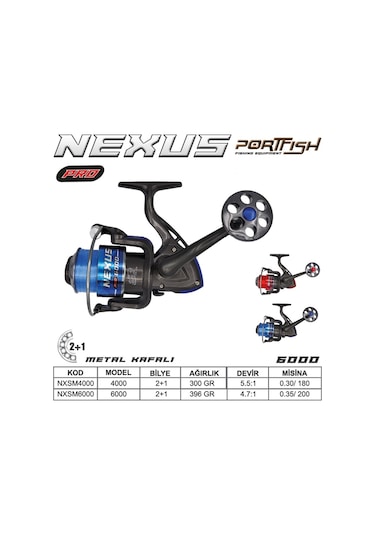 Portfish Nexus Pro 6000 Olta Makinası 2+1bb Metal Kafa Mavi