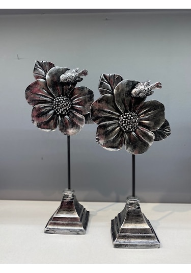 Peramari 2'li Çiçek Aksesuar Gümüş Eskitme
