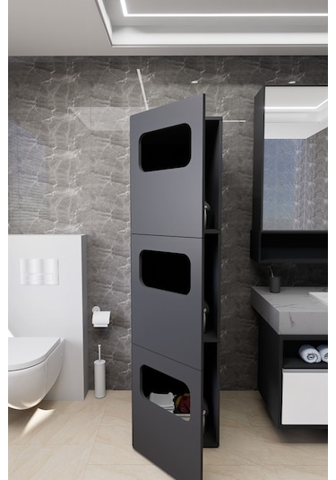 Lavina Banyo Kirli Sepetli Çamaşır Dolabı Antrasit Antrasit
