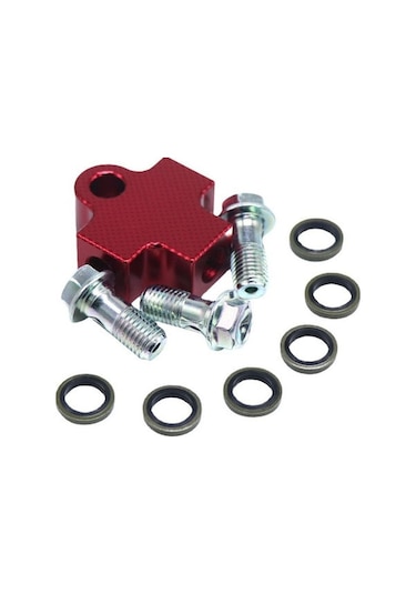 Dianziye Motosiklet Elektrikli Araç Ön Çift Disk Fren Adaptörü - Kırmızı Üç Yollu Fren Hortumu Braketi Gümüş Vida Eklenti