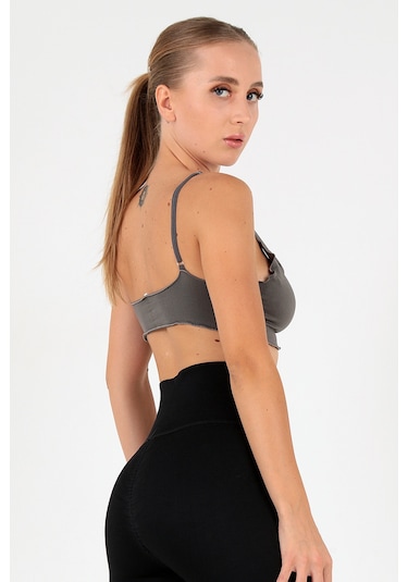 Doremi Büzgü Detay Ayarlanabilir Askılı Kadın Büstiyer Gri