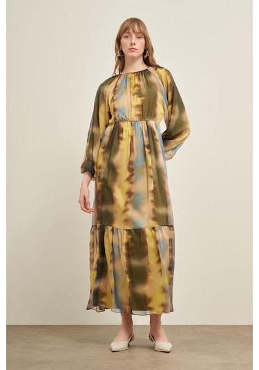 Ftz İpek Şifon Elbise Sarı 31028 Sarı