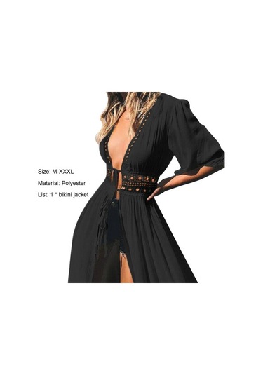 Siyah Popüler Mayo Örtüsü Tatlı Uzun Yüzme Havuzu İçin Hafif Mayo Örtüsü Oymak Siyah