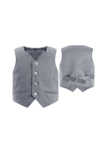 Gri Çocuk Boys Beyler Düz Renk Yelek V Yaka Düğme Aşağı Geri Askı Sivri Yelek Parti Sahne Performansı Gri
