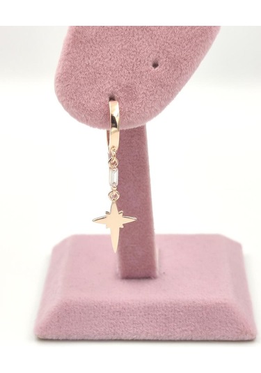 Tek Kutup Yıldız Gümüş Halka Küpe - Rose Bakır Beyaz