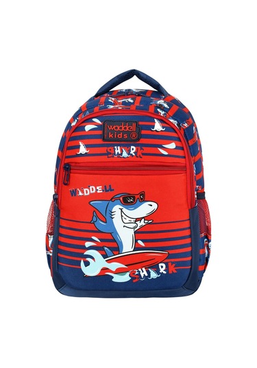 Waddell Lisanslı Lacivert-kırmızı Köpekbalığı Desenli Erkek Çocuk İlkokul Sırt Çantası Ve Beslenme Çantası