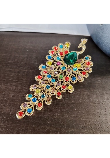 Monyee Zirve Taşlı Mavi Tavuskuşu Desenli Kadın Broşu - Giyim Dekorasyonu Ve Işık Koruma Fonsiyonu Mavi