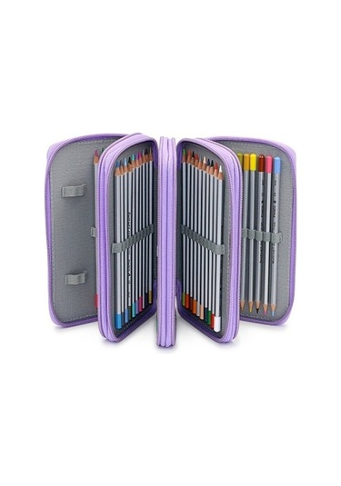 72 Gözlü Kalem Kutusu Çizim Ve Boyama Kalemleri İçin Geniş Depolama, Kare Dizaynlı Kırtasiye Organizer, Düz Renkli Kroki Ve Sanat Malzemeleri Çantası Mor