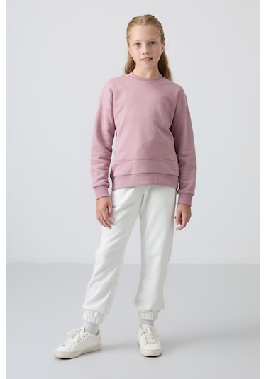 Tommy Life Ekru Pamuklu İçi Tüylü Yumuşak Dokulu Standart Fit Nakışlı Kız Çocuk Eşofman Alt - 75158 Ekru