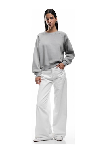 Koton Pamuklu Bisiklet Yaka Şardonlu Sweatshirt Gri 6wal10309ık Gri