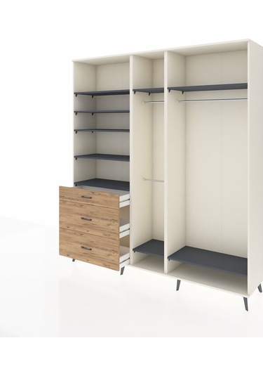 Hyperion Dolap 9 Raflı 3 Çekmeceli 3 Askılı 220x44x243 Aytaşı-antrasit/çam Antrasıt/atlas Çam