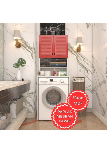 Kenzlife Membran Çamaşır Makinesi Dolabı Hayzum Krmbyz Panjur 180 66 55 Mebran Kapak Mdf Gövde Beyaz