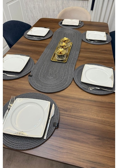 Jüt ,amerikan Servis Takımı, 6 Supla, 1 Runner , Supla Takımı, Modern Lüx Sunum Gri