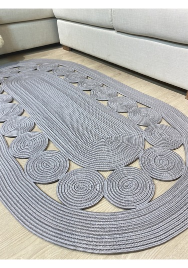 Cookie Jüt Hasırlı El Örgüsü Kilim Gri