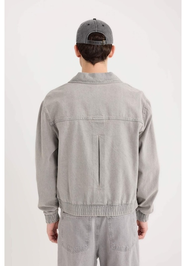DeFacto Relax Fit Fermuarlı Cepli Jean Ceket C3414AX24AUNM55 Gri
