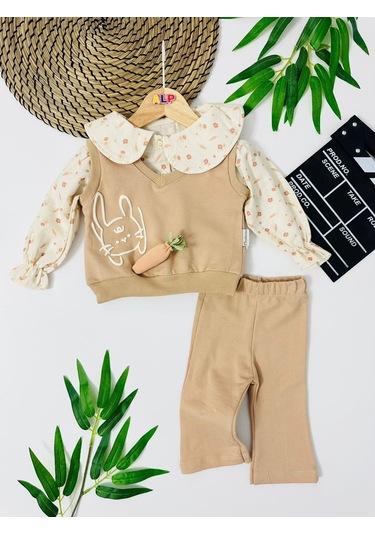 Albania Havuç Detaylı Müslin Gömlekdetaylı Omuzdan Çıtçıtlı 3 Lütakım Kahverengi
