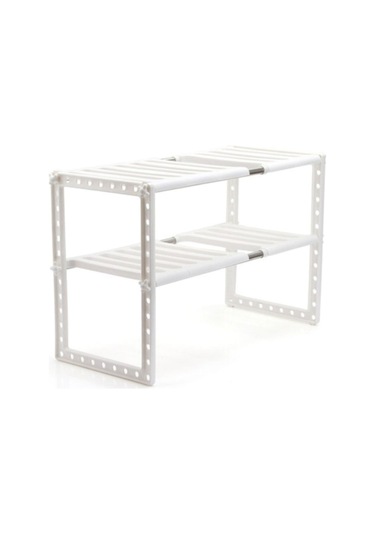 Monyee Beyaz Çelik Genişletilebilir Alttan Lavabo Rafı, 2 Katlı Mutfak Dolap Organizatörü, Çeşitli Eşyaları Saklamak İçin Mekan Tasarrufu Sağlar Beyaz