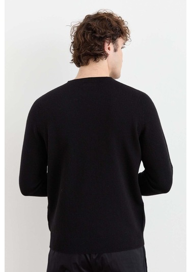 Desen Triko Erkek Sıfır Yaka Basic Yün Kazak 23525 Siyah